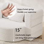 Modern Floor Sofa with 2 Pillows,Convertible Teddy Fabric Foam Filled Sleeper Sofa Bed,15 ' Full Size Folding Mattress for Living Room,Guest Bed,Playroom,no assembly required,Beige - Grand Goldman Shop