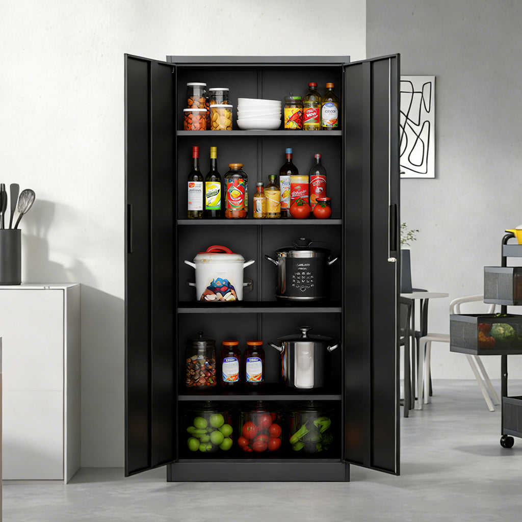 71'H Metal Garage Storage Cabinet, Black Tool Steel Locking Cabinet with Doors and 4 Shelves, Tall Cabinets for Garage Storag
