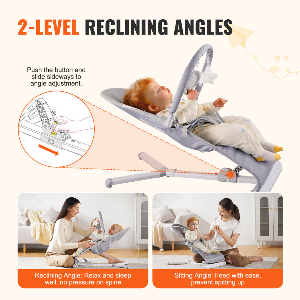 Baby Bouncer Folding Bouncer Seat Chair for Babies 0-9 Months with Toy Bar | Premium Home Decor - Grand Goldman