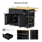 48 inch Kitchen Island with Drop Leaf,Power Outlet,Internal Storage Rack,Rolling Kitchen Storage Cart on 5 Wheels with 5 Open Side Racks,for Kitchen,Black (Old SKU N707P257057B)(Not Include Stools) - Grand Goldman Shop