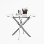 Round Dining Table, 35.5' Glass Dining Table with Silver Legs, Modern Kitchen Table for Home Kitchen, Dining Room - Grand Goldman Shop
