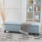 GLOUSTER Contemporary Storage Ottoman V2 with Button Tufting in Blue Fabric, 51 Inches - Grand Goldman Shop