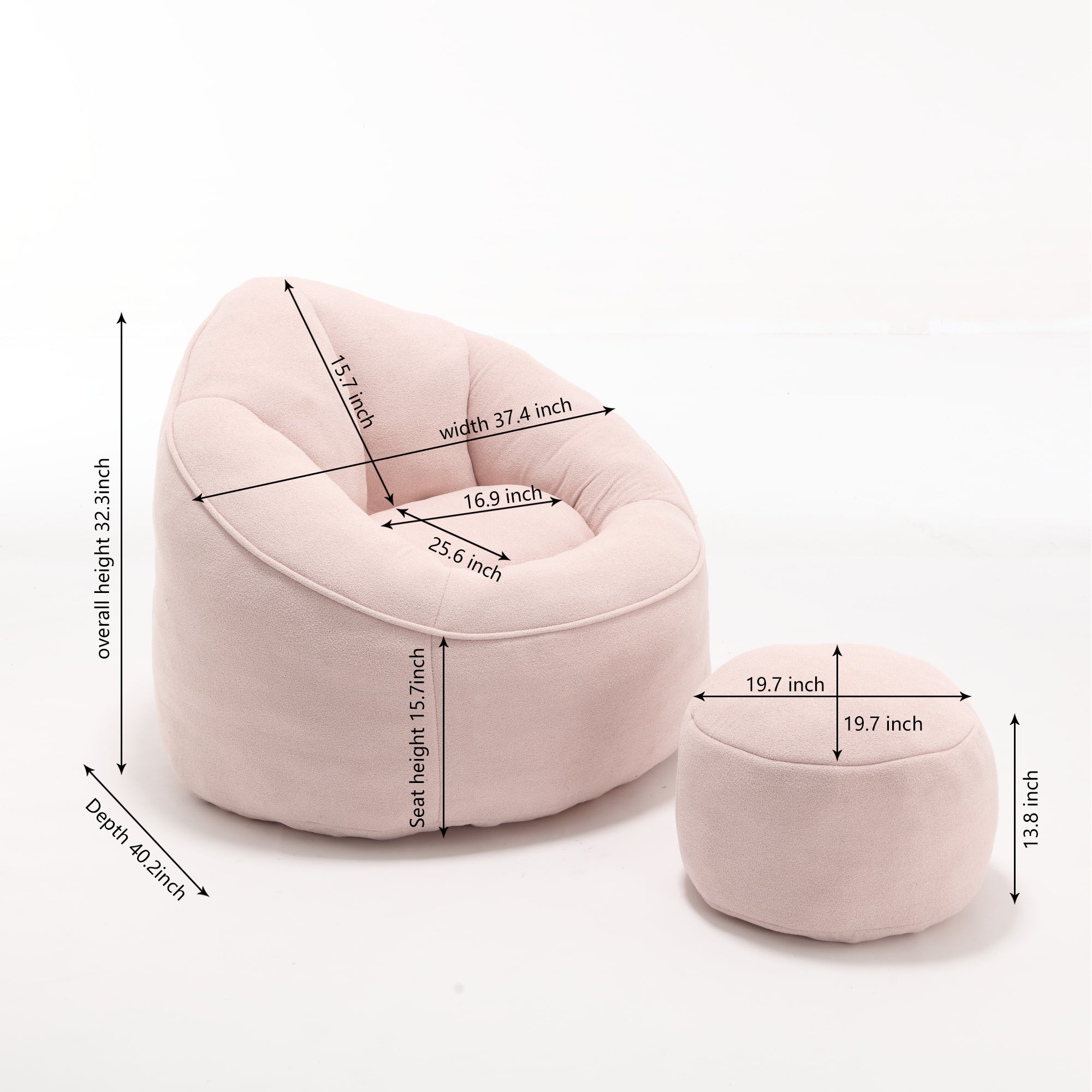 Bedding Bean Bag Sofa Chair with High-Pressure Foam and Footrest, Pink Microfiber - Grand Goldman Shop