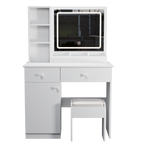 Fashion Vanity Desk with Mirror and Adjustable Lights, Makeup Table Set with 2 Drawers, White MDF, 35.43' x 15.75' x 51.97' - Grand Goldman Shop