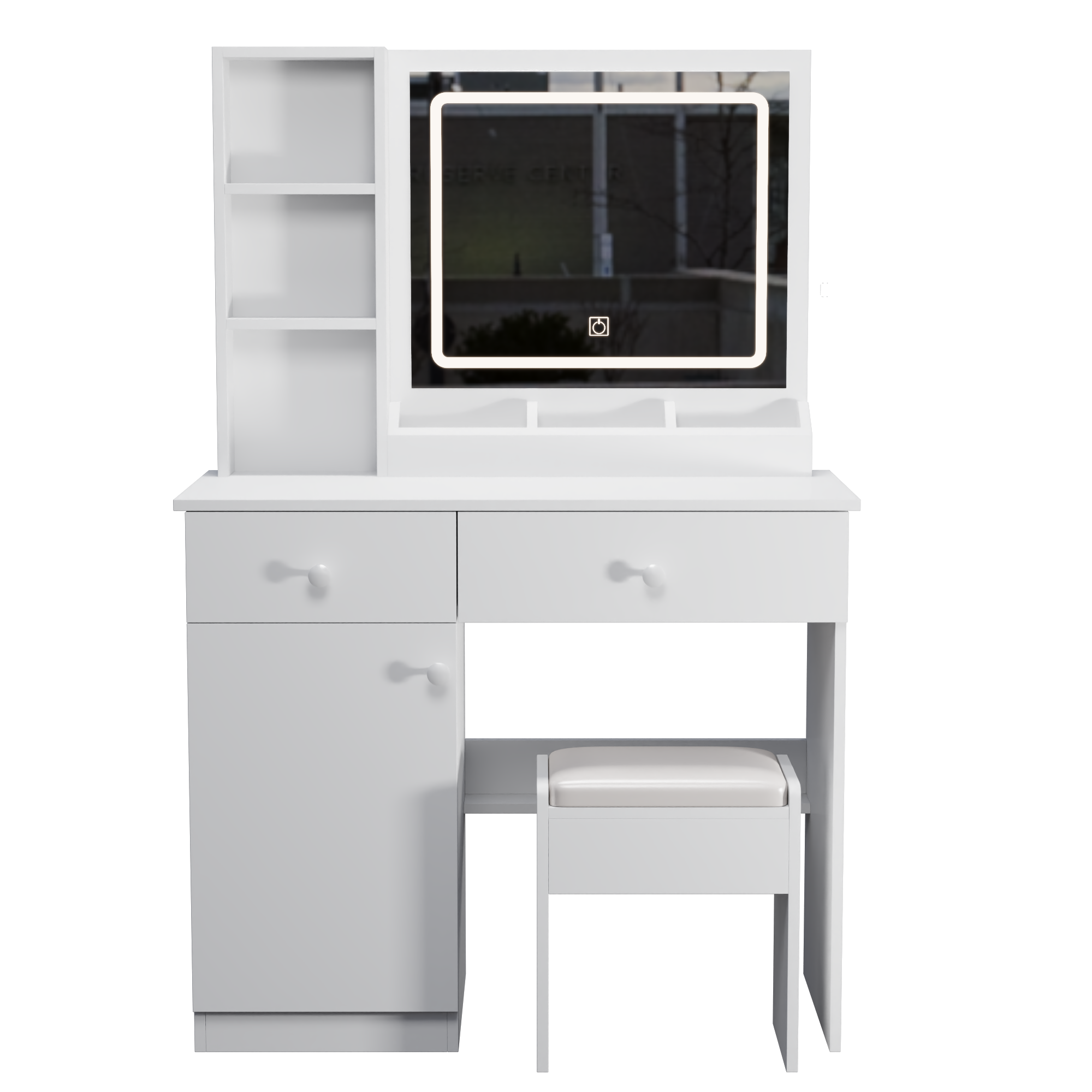 Fashion Vanity Desk with Mirror and Adjustable Lights, Makeup Table Set with 2 Drawers, White MDF, 35.43' x 15.75' x 51.97' - Grand Goldman Shop