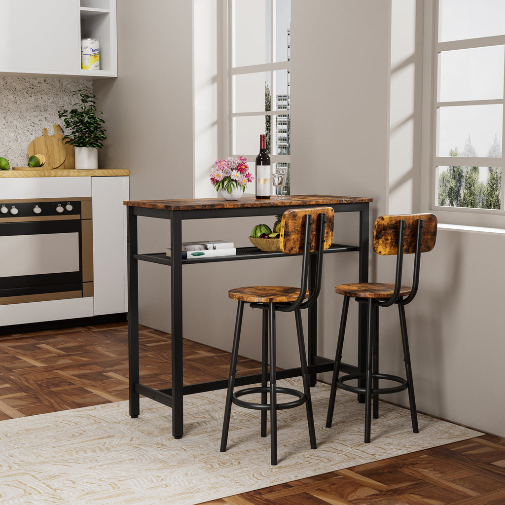 Bar table, equipped with 2 bar stools , with backrest and partition (Rustic Brown) - Grand Goldman Shop