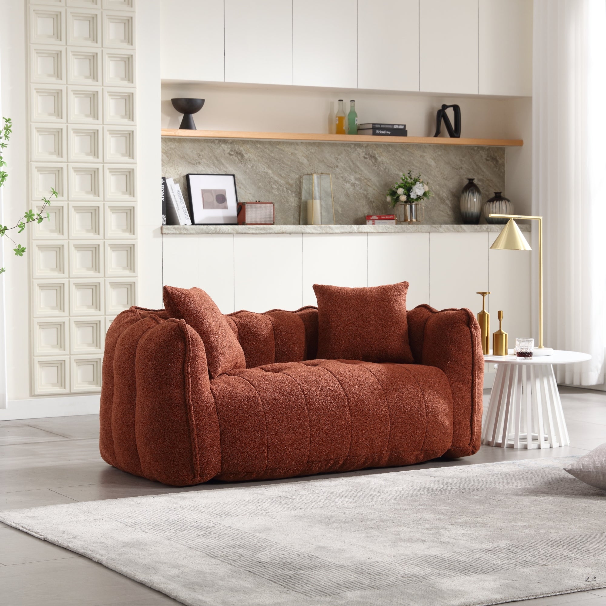 Cozy Beanbag Chair with High Resilience Foam Core for Two - Red Chenille, 66x35x25 inches - Grand Goldman Shop