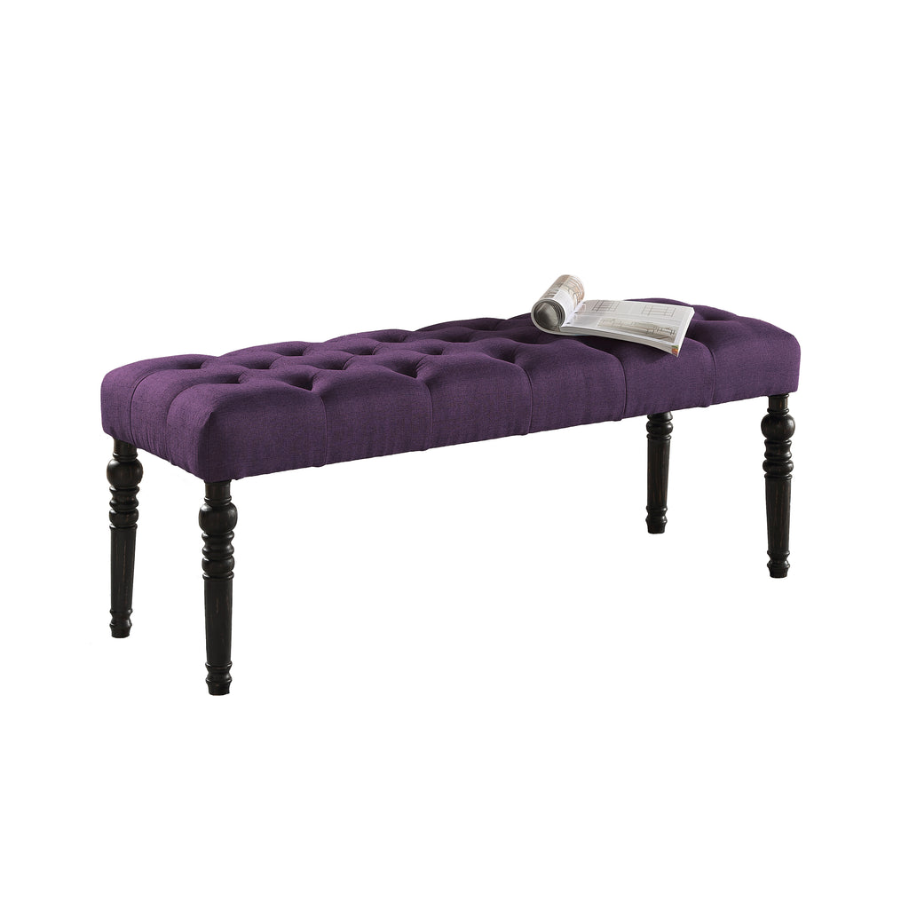 Leviton Fabric Tufted Turned Leg  Dining Bench, Purple - Grand Goldman Shop
