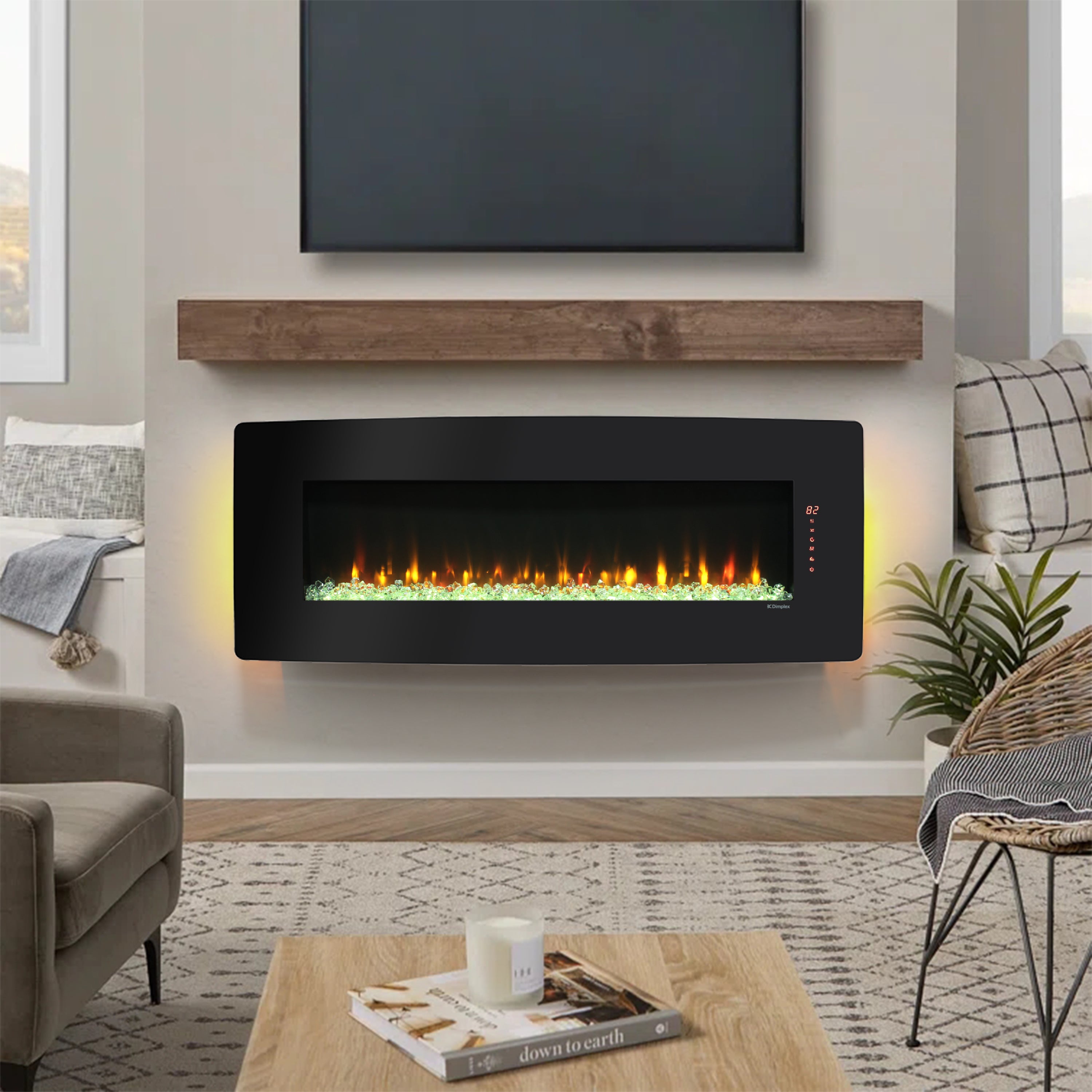 48 inch Curved Front Wall Mounted Electric Fireplace with remote and multi color flame & emberbed - Grand Goldman Shop