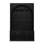 ON-TREND Farmhouse All-in-One Hall Tree with Adjustable Shelves, Retro Arched Entryway Storage Bench with 3 Cabinets, Wooden Coat Rack Organizer with 4 Golden Hooks for Mudroom, Hallway, Black - Grand Goldman Shop