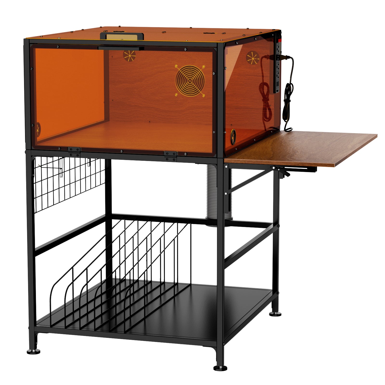 Laser Engraver Enclosure Cabinet with Exhaust Fan 6000RPM for Most Laser Cutter, Storage & Foldable Side Panel, Metal Laser E