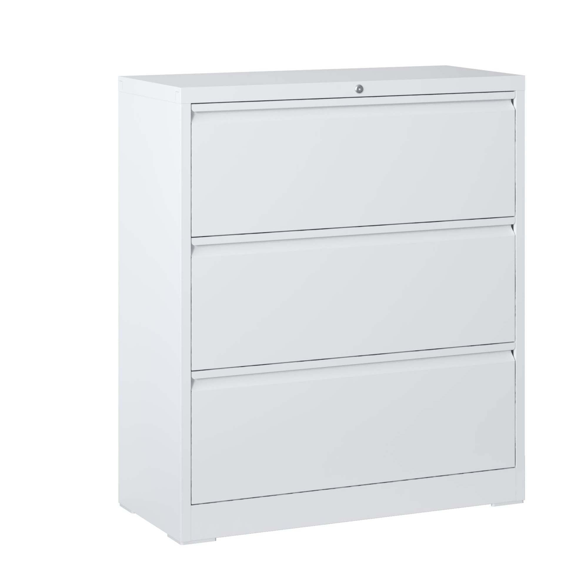 Modern White 3-Drawer Lateral File Cabinet with Lock for Home Office, Metal Filing Cabinet for Legal/Letter/A4/F4 Files | Pre
