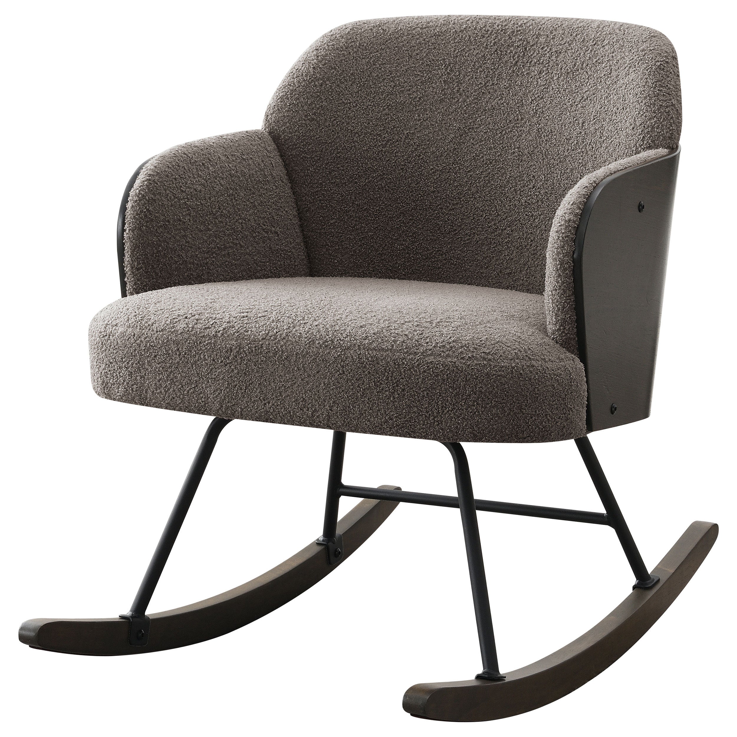 Valera Taupe Boucle Upholstered Mid Back Rocking Chair with Walnut-Finished Bentwood Frame and Metal Legs - Grand Goldman Shop