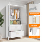 71' Tall Metal Wardrobe Cabinet with 2 Drawers and Hanging Rod, 2 Doors Wardrobe Closet with Shelf for Bedroom, Office, Laundry Room,Entryway ,Foyer,Guesthouse (White) - Grand Goldman Shop