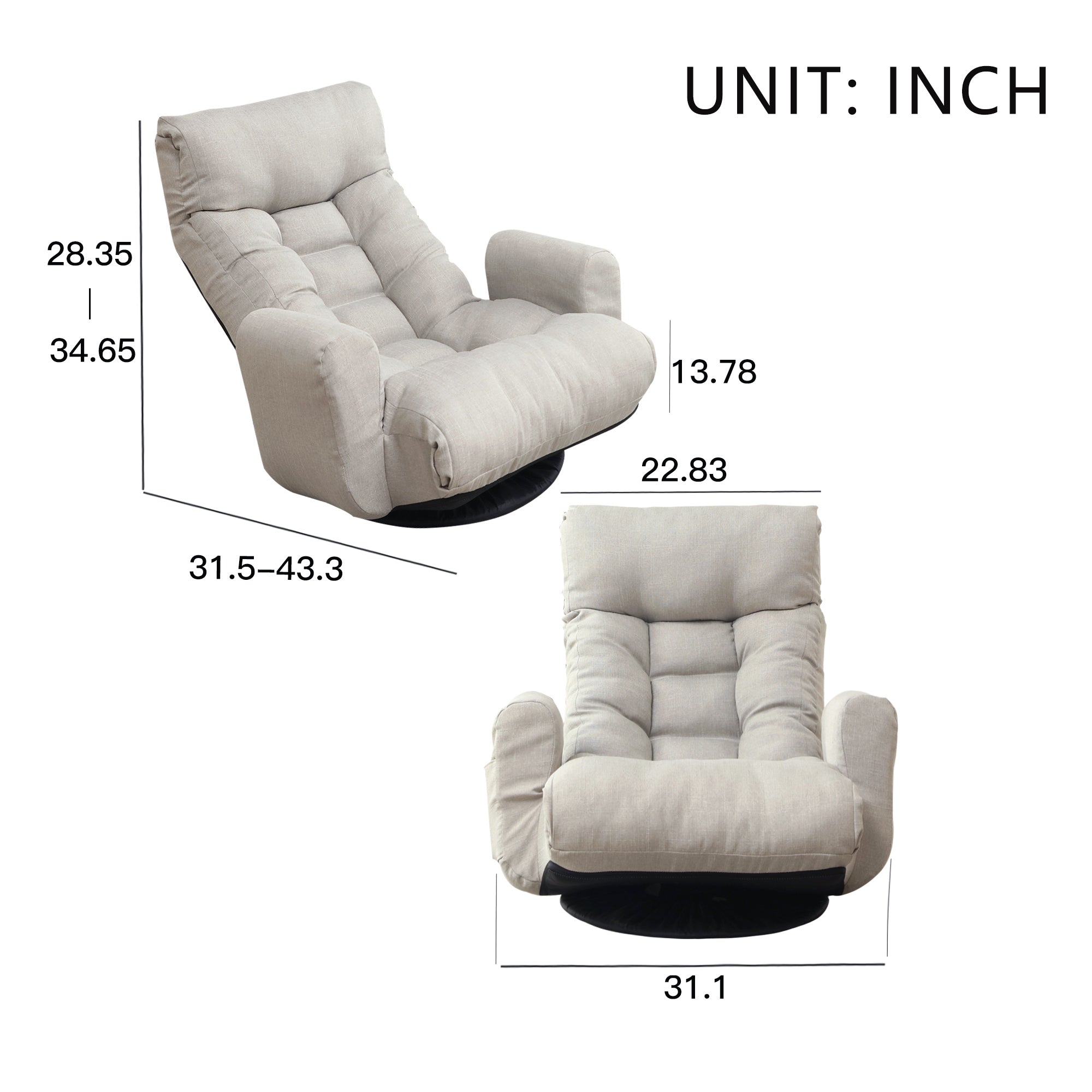 Modern Gray with Metal Frame Swivel Game Lounge Chair with Adjustable Headrest and Waist Support – 360-Degree Rotatable Leisure Chair for Living Room - Grand Goldman Shop