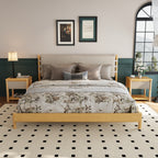 Modern King Bed Frame Set with 2 Nightstands, Beige Wood Platform Bed with Headboard and Matching Bedside Tables for Bedroom - Grand Goldman Shop