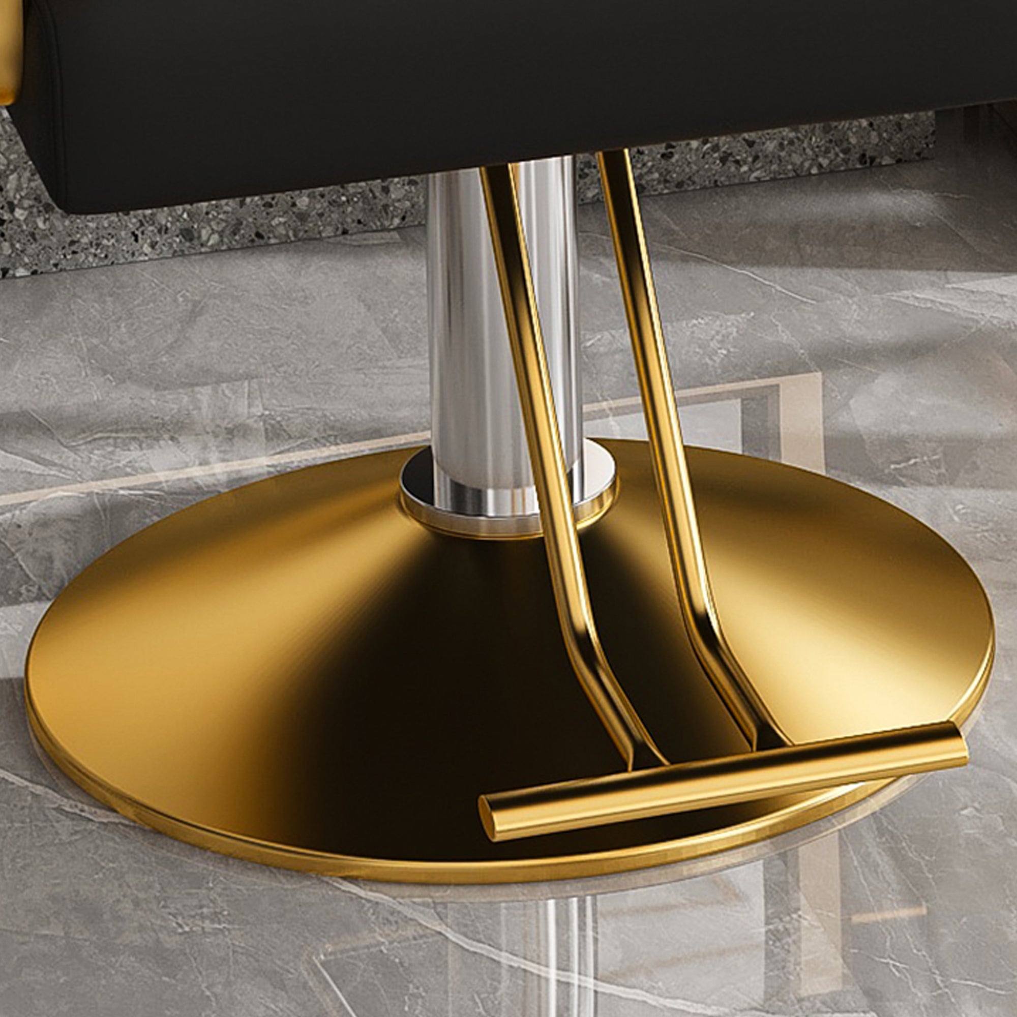 Hydraulic Salon Chair - 360° Swivel Barber Stylist Chair with Pump, Non-Tilting Design in Black and Gold PU Leather - Grand Goldman Shop
