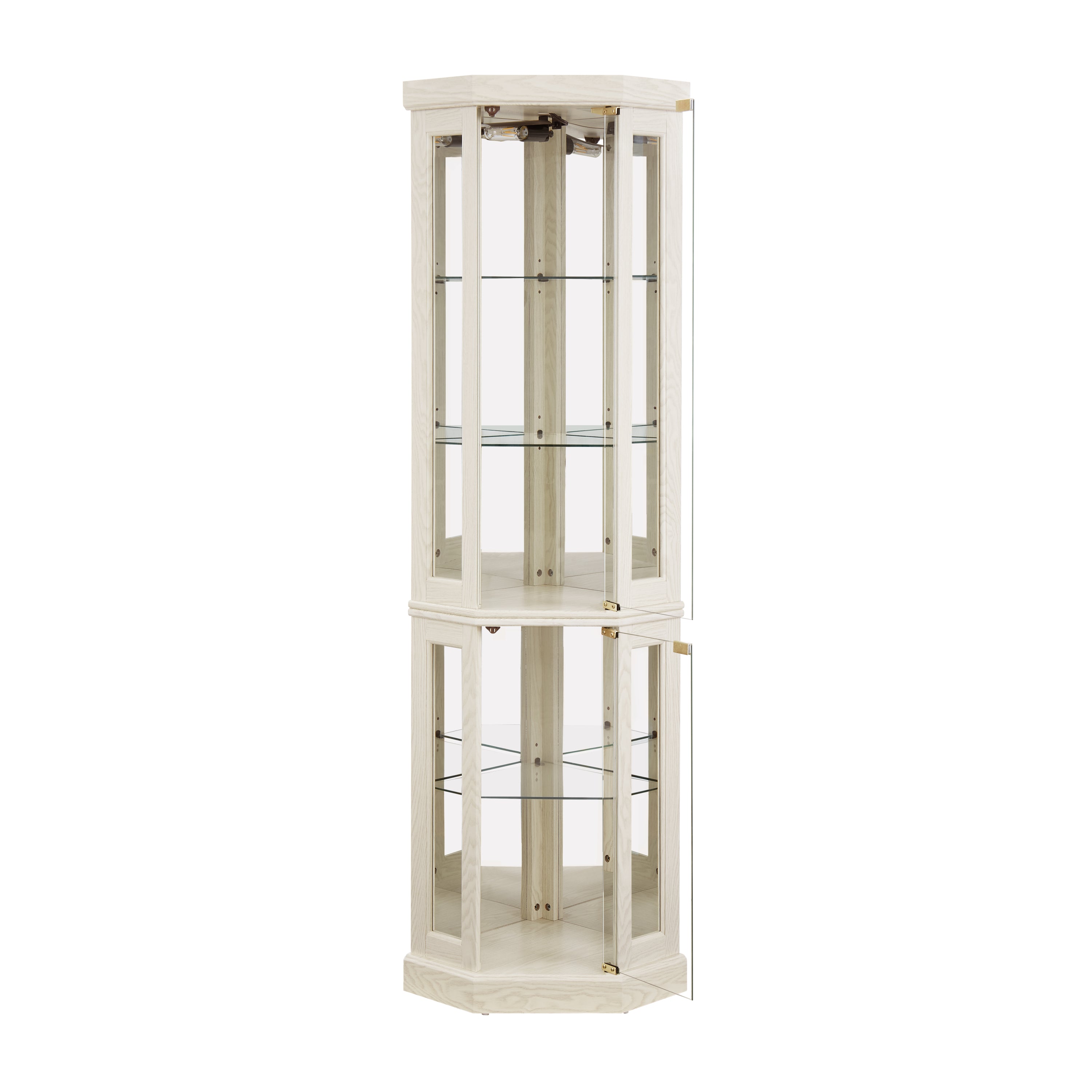 Corner Glass Cabinet Lighted Curio Cabinet Corner Display Case for Living Room, Curio Cabinet, Antique collection, Wine,Bar Glass Storage Light Included, Antique White - Grand Goldman Shop