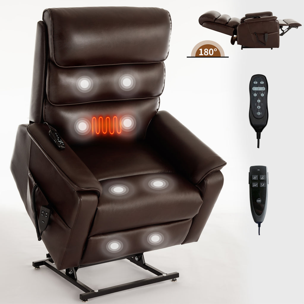 Brown Leatheraire Dual Motor Infinite Position Up to 350 LBS Power Lift Recliner Chair with Power-Remote, Heat Massage and Heavy Duty Motion Mechanism - Grand Goldman Shop