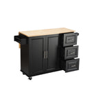 Kitchen Island & Kitchen Cart, Mobile Kitehcn Island with Extensible Rubber Wood Table Top,adjustable Shelf Inside Cabinet for Different Utensils, 3 Big Drawers, with Spice Rack, Towel Rack, Black-Bee - Grand Goldman Shop