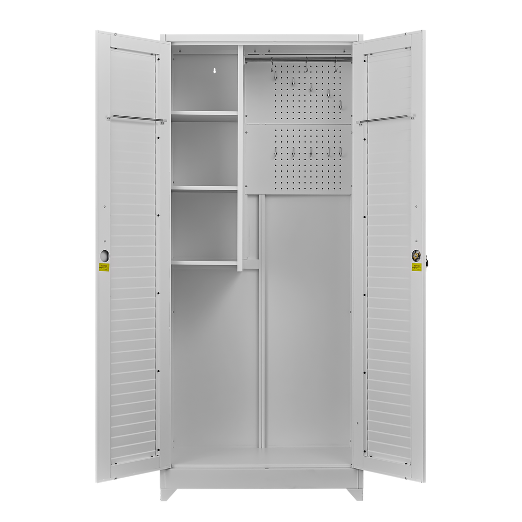 Metal Broom Closet, Garage Storage Cabinet, Tool Chest Bathroom Cabinet with Locking Doors and Wheels, Tall Utility Cabinet w
