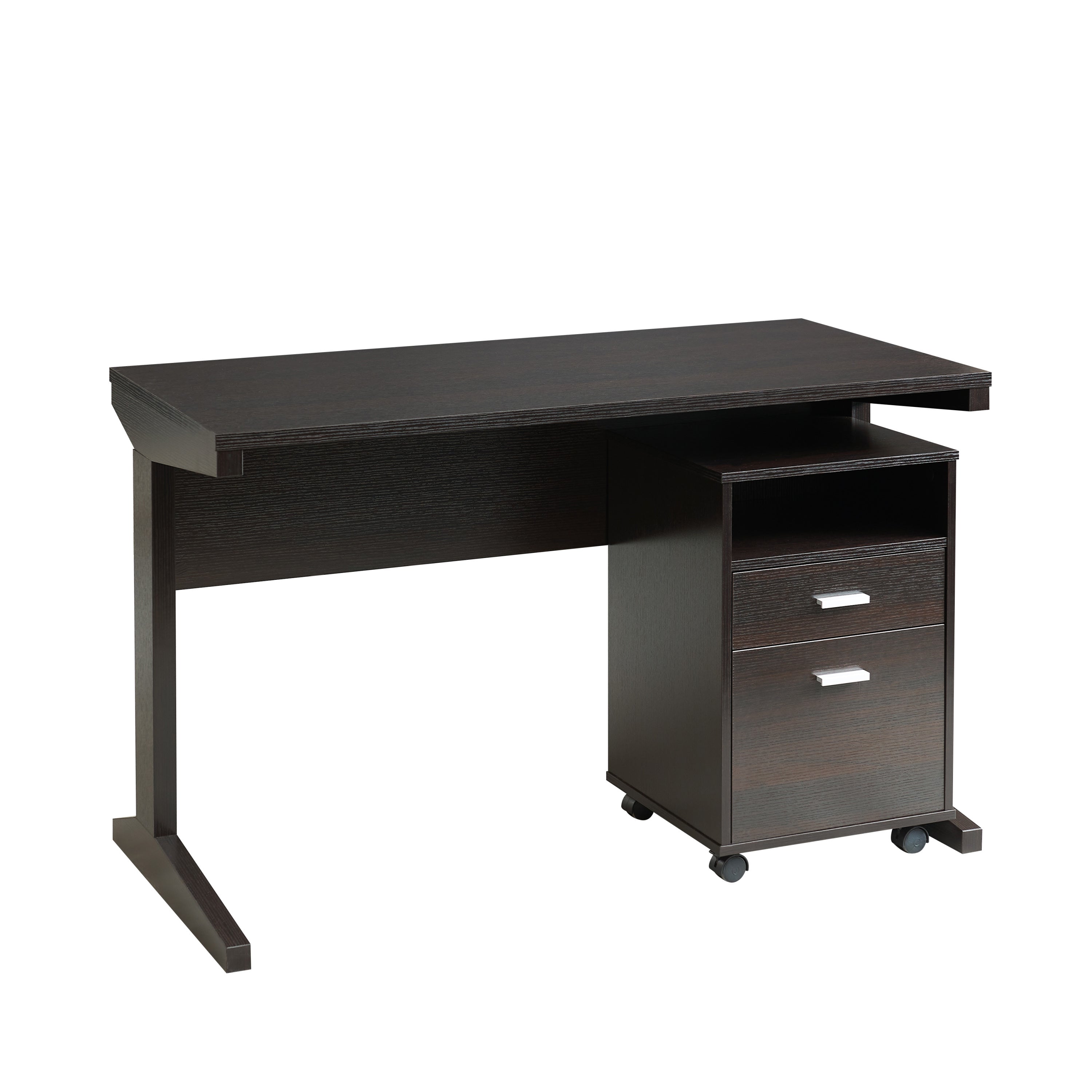 Home office desk with modesty panel and detached file cabinet on locking wheels with two drawers file drawer cubby shelf meta