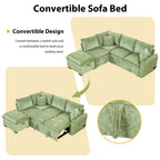 Convertible Sofa Bed Sectional Sofa Sleeper with Storage Ottoman, Green Chenille, 82.67 inches - Grand Goldman Shop