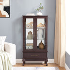Curio Cabinet Lighted Glass Cabinet Glass Wine Cabinet Curio Display Cabinet with Adjustable Glass Shelves 2 Doors and 1 drawer Cabinet Sideboard With Bulb Included Dark Cherry - Grand Goldman Shop