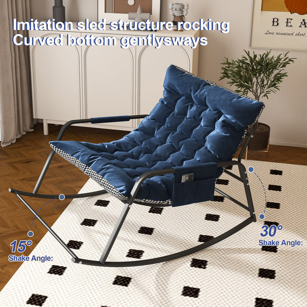 Blue Rocking Chair with Storage, Cushions & Armrests, All-Season Comfort Lounge Recliner, Breathable Ergonomic Lounge Chair for Bedroom, Living Room, Patio, Garden - Grand Goldman Shop