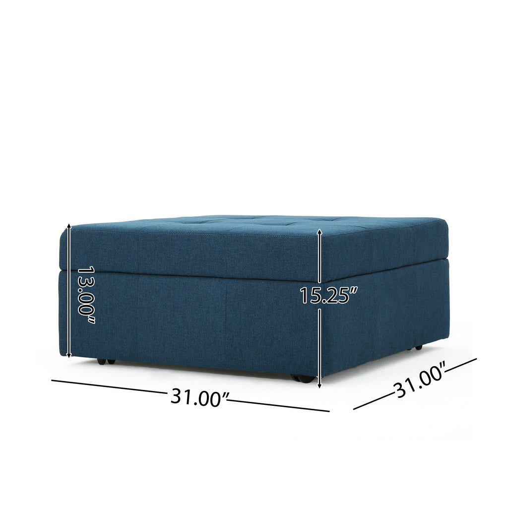 Flip-Top Ottoman with Tufted Waffle Stitch and Rolling Casters, Navy Blue - Grand Goldman Shop