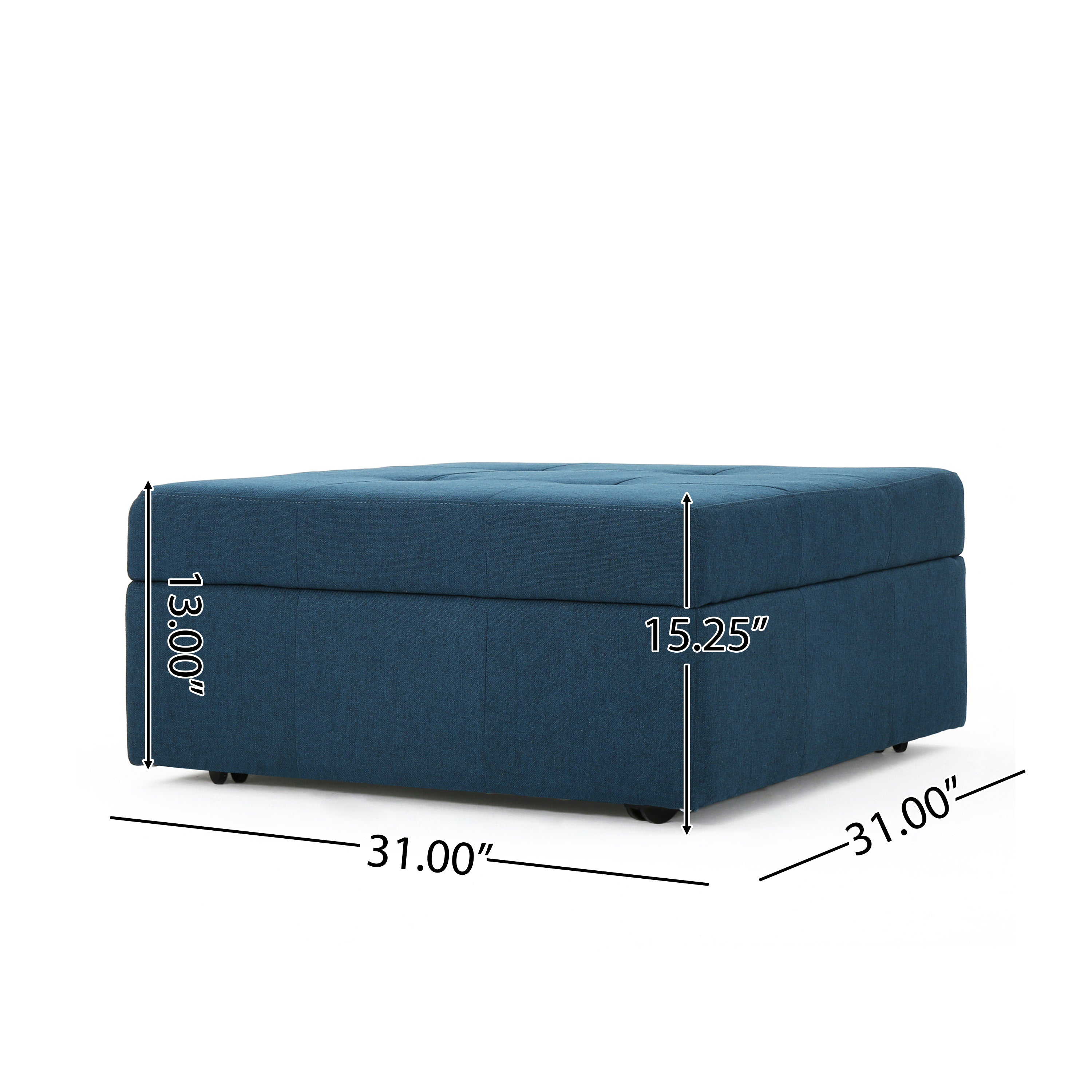 Flip-Top Ottoman with Tufted Waffle Stitch and Rolling Casters, Navy Blue - Grand Goldman Shop