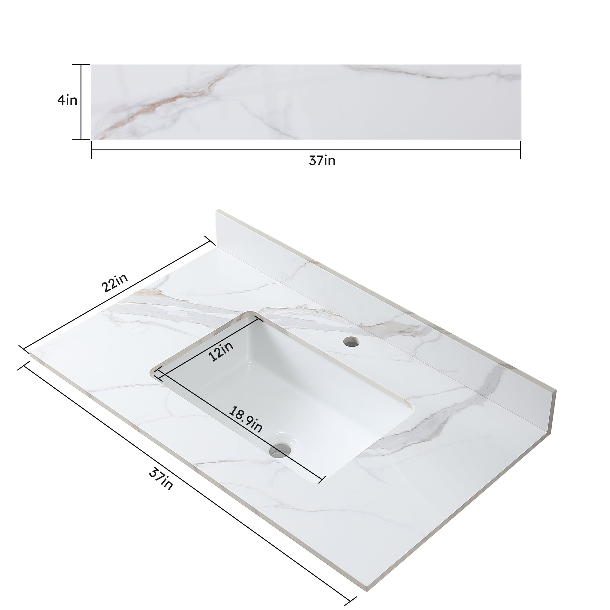 Montary 37inch bathroom vanity top stone carrara gold new style tops with rectangle undermount ceramic sink and single faucet hole - Grand Goldman Shop