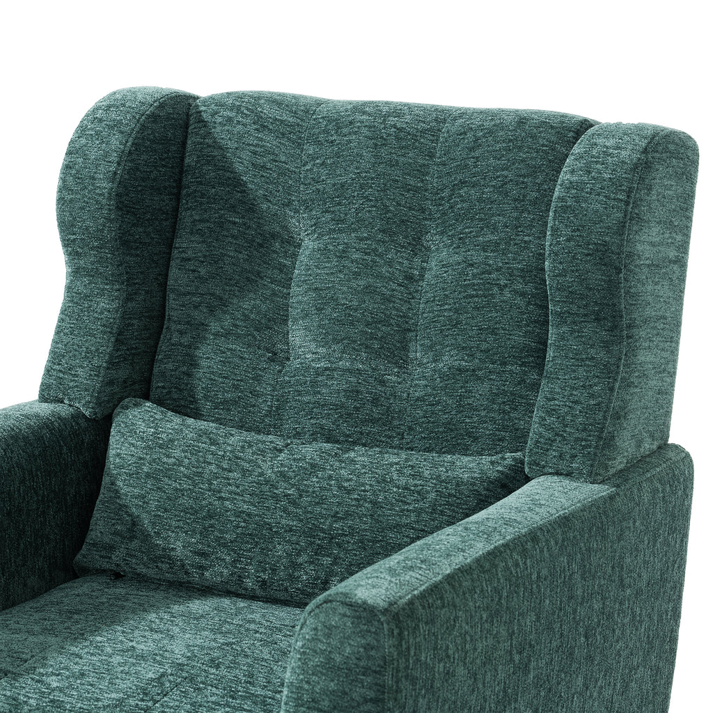 Modern Accent Chair,Chenille Arm Chairs for Living Room,Upholstered Mordern Armchair,Comfy Soft Padded Lounge Chair in Small Space, Bedroom, w/Pillow, Solid Wood Leg (Blackish Green) - Grand Goldman Shop