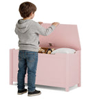 Kids Wooden Toy Box Storage with Safety Hinged Lid for Ages 2+ (Pink) - Grand Goldman