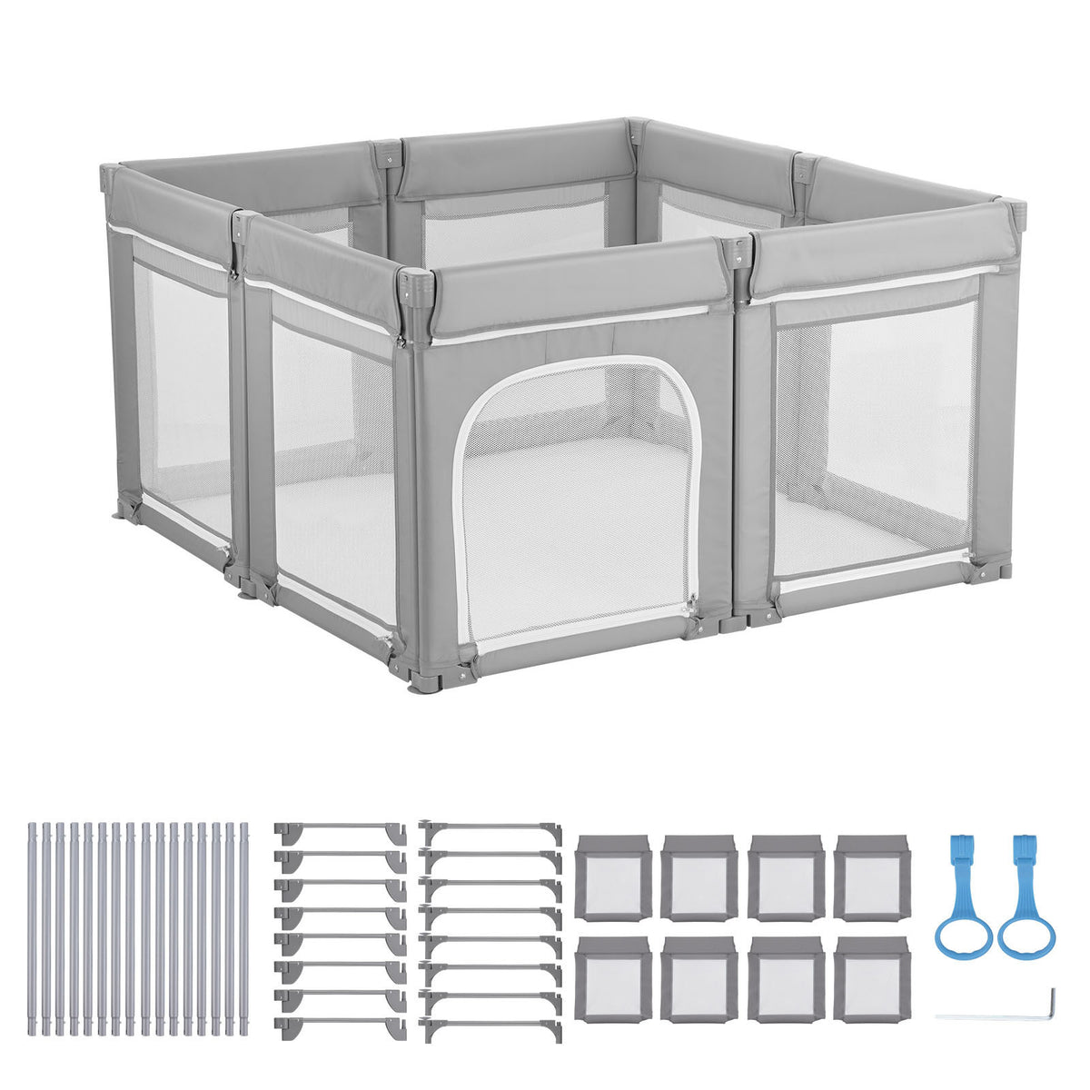 Baby Playpen, 47.2″ x 47.2″ Foldable Toddlers Playpen, Indoor/Outdoor Baby Fence Play Yard with Zippered Door & Soft Breathable Mesh, No-Gap Toddlers Activity Center for 6 -24 Months Babies