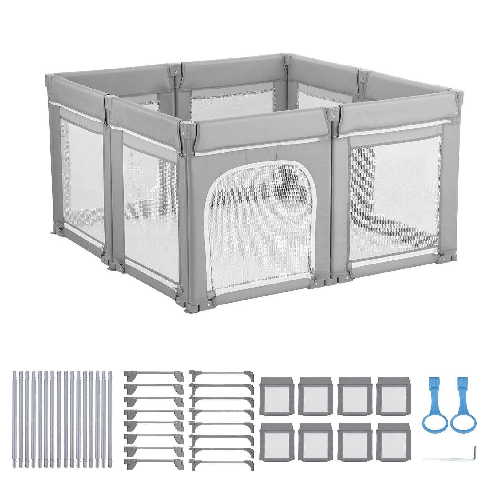 Baby Playpen, 47.2″ x 47.2″ Foldable Toddlers Playpen, Indoor/Outdoor Baby Fence Play Yard with Zippered Door & Soft Breathable Mesh, No-Gap Toddlers Activity Center for 6 -24 Months Babies