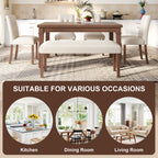 6-Piece Modern Dining Set, Rectangle Kitchen Table with 4 Upholstered Chairs & Bench, Ideal for Dining Room and Living Room, (Easy Assembly, Space Saving) - Grand Goldman Shop