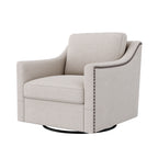 Ergonomic Swivel Armchair with Cotton Linen Upholstery and Brass Nail Decoration, Black Legs - Grand Goldman Shop