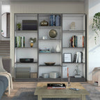 Lainor 3 Piece Home Bookcase set, 74' Wide with 13 Shelves ,  Living Room Set Set Matt Gray - White - Grand Goldman