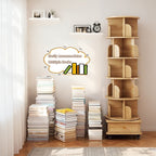 6 Tier Rotating Bookshelf, 360° Display Round Spinning Bookshelf with Wheels and Drawer, Space-Saving, Small Space Rotating Bookshelf Tower for Bedroom, Living Room, Home, Office, Wood Color - Grand Goldman Shop