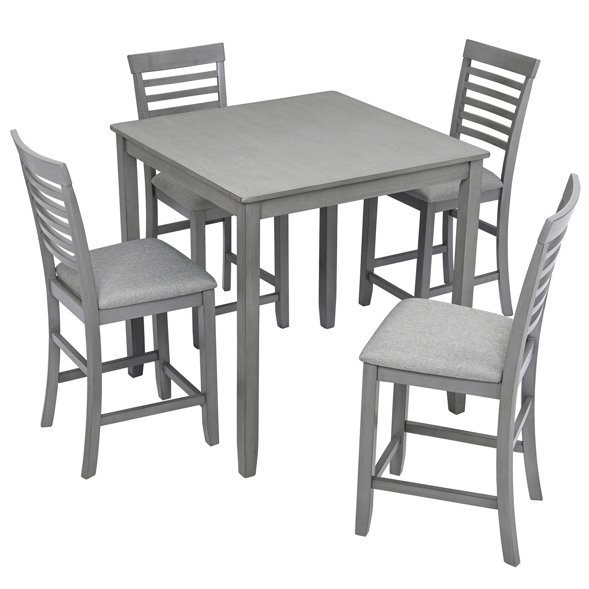 5 Piece Dining Table Set, Wooden Dining Square Table Set for 4, Counter Height Kitchen Table Set with Square Table and 4 Upholstered Chairs for Small Space, Gray - Grand Goldman Shop