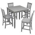 5 Piece Dining Table Set, Wooden Dining Square Table Set for 4, Counter Height Kitchen Table Set with Square Table and 4 Upholstered Chairs for Small Space, Gray - Grand Goldman Shop