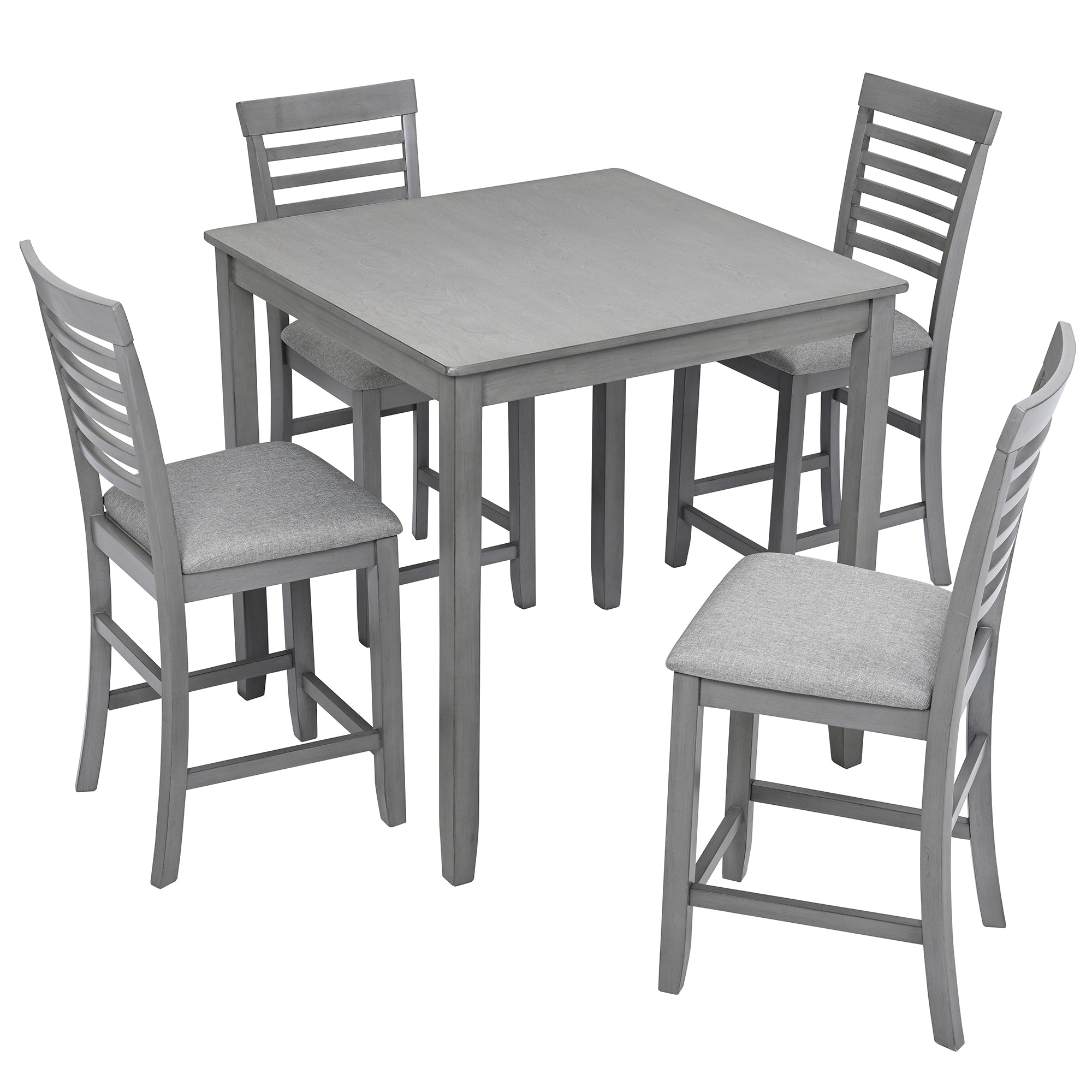 5 Piece Dining Table Set, Wooden Dining Square Table Set for 4, Counter Height Kitchen Table Set with Square Table and 4 Upholstered Chairs for Small Space, Gray - Grand Goldman Shop