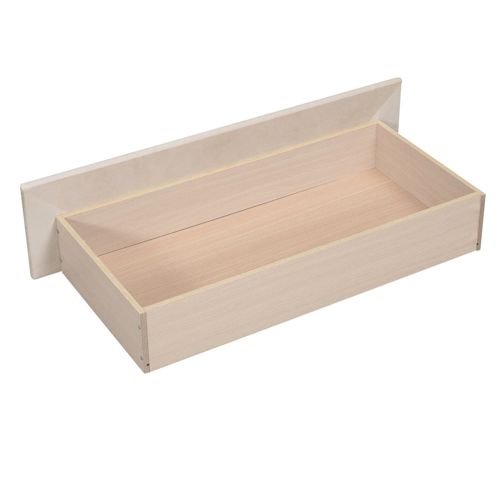 Twin Size Upholstered daybed with Drawers, Wood Slat Support, Beige - Grand Goldman Shop
