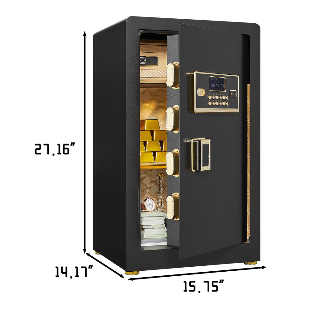 Security Electronic Steel Home Safe with Digital Lock, Removable Shelf, Mute Function, Black Metal Interior for Documents, Ca
