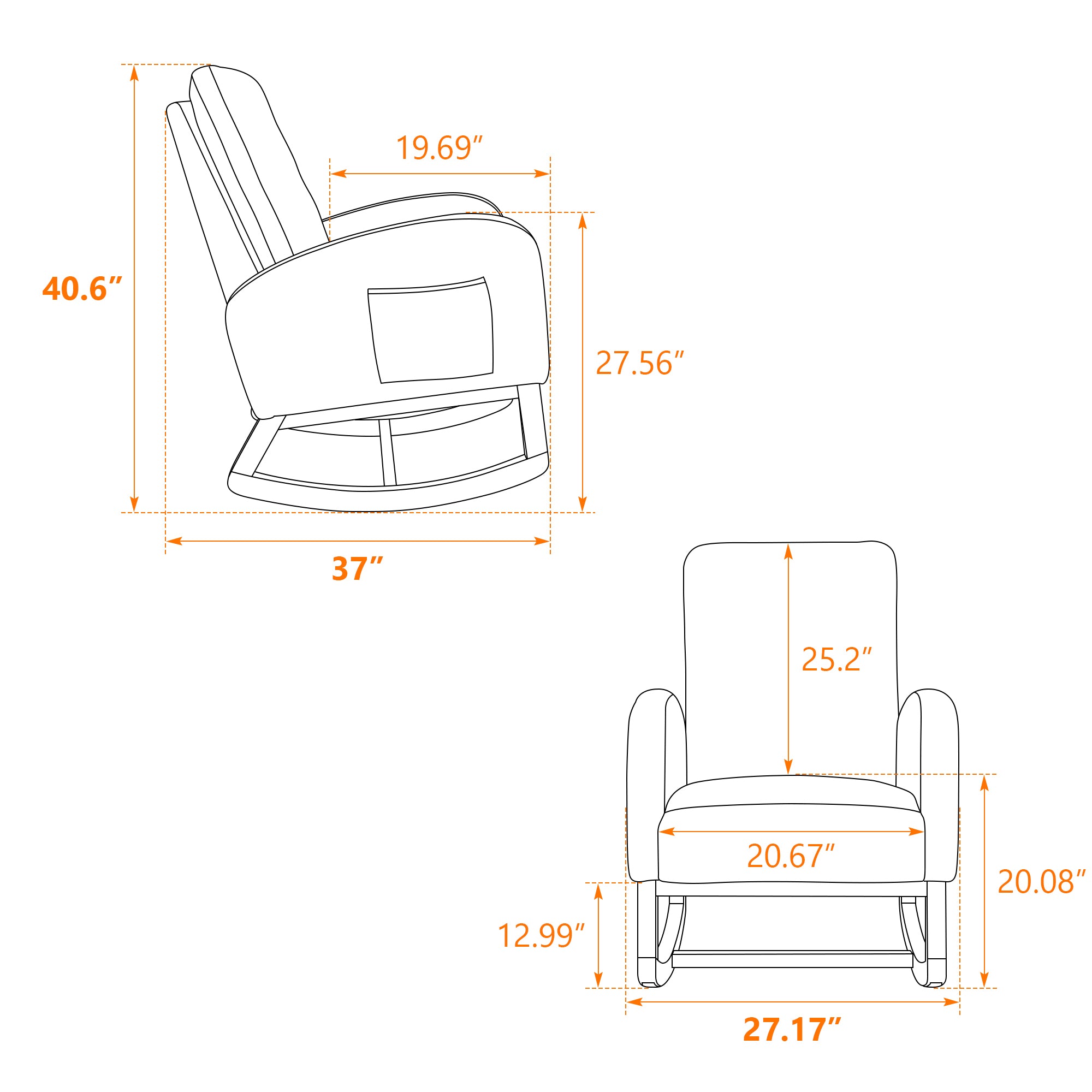 27.2'W Rocking Chair for Nursery, Sherpa Glider Chair with High Back and Side Pocket, Rocking Accent Armchair with Rubber Wood Legs for Living Room/Bedroom.Caramel - Grand Goldman Shop