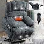 23' Seat Width and High Back Large Size Blue Grey Chenille Power Lift Recliner Chair with 8-Point Vibration Massage and Lumbar Heating - Grand Goldman Shop