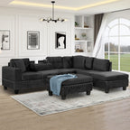 Modern Sectional Sofa with Storage Ottoman, L-Shape Couch with 2 Pillows and Cup Holders, Black Velvet, 105' - Grand Goldman Shop