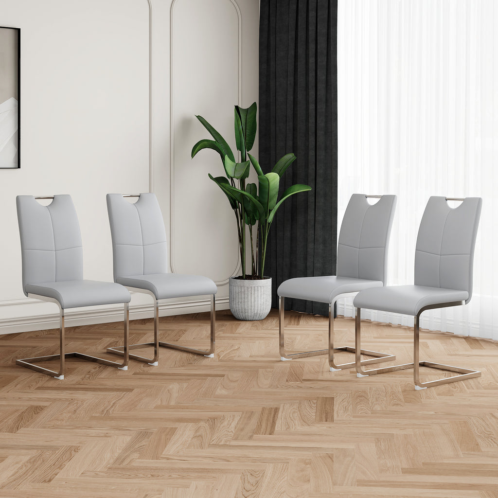 Modern Dining Chairs with Faux Leather Padded Seat Dining Living Room Chairs Upholstered Chair with Chrome Metal Legs Design for Kitchen, Living, Bedroom, Dining Room Side Chairs Set of 4 - Grand Goldman Shop