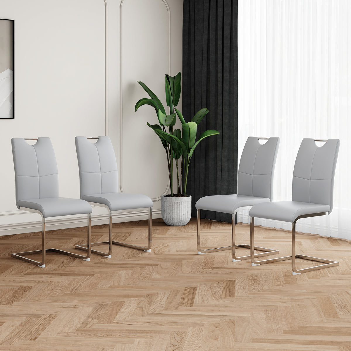 Modern Dining Chairs with Faux Leather Padded Seat Dining Living Room Chairs Upholstered Chair with Chrome Metal Legs Design for Kitchen, Living, Bedroom, Dining Room Side Chairs Set of 4 - Grand Goldman Shop